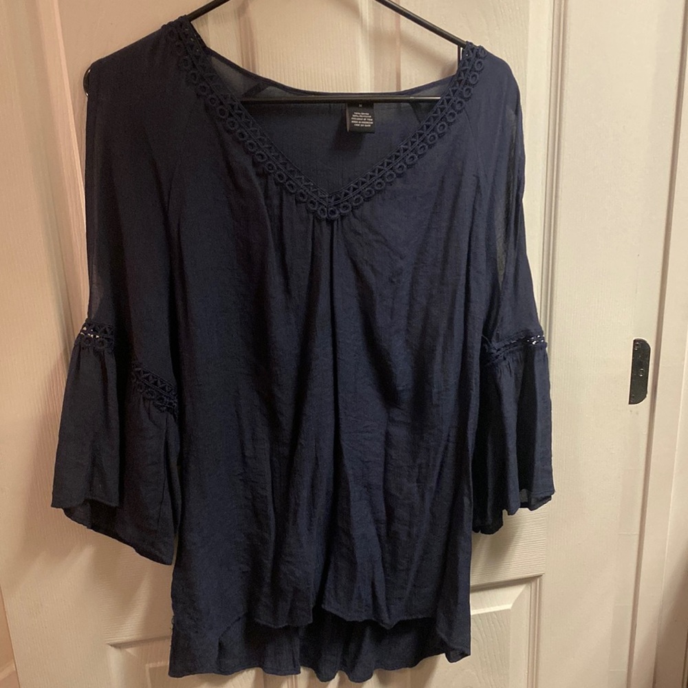 Navy boho cold shoulder 3/4 top